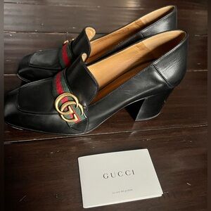 GUCCI black web accent leather pumps mid heel women’s US size 9 EU size 39